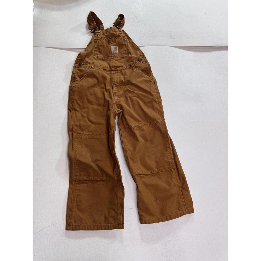 Carhartt Overalls Kids 5 Brown Canvas Bib Pants Relaxed Fit Workwear Play